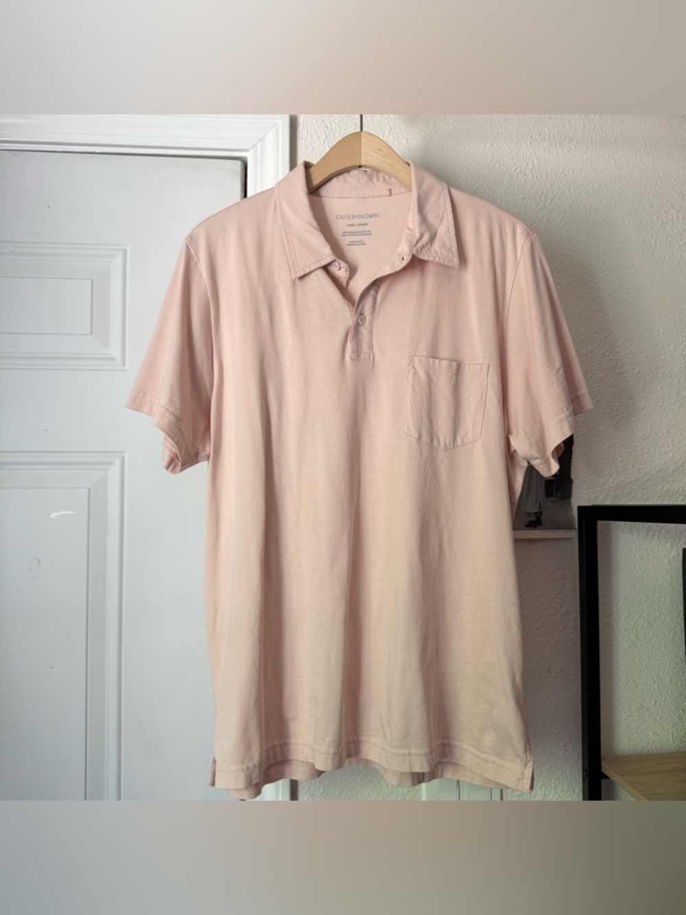 Outerknown pale light‎ pink men’s organic cotton knit polo short sleeve shirt